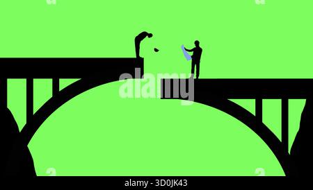 Plan ahead is the theme of this illustration of workmen inspecting a bridge that doesn't come together in the middle. This is an illustration. Stock Vector