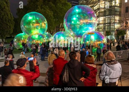 The 10th Essen Light Festival, in the city center, Germany's second-largest light art festival, light art on Burgplatz, Evanescent light installation Stock Photo