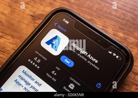 Mexico City, MEXICO - Sep 15 2025 :Microsoft Azure app listing in the App Store. Stock Photo