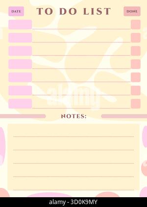 To do list vector template in pastel colors. Checklist vector card in modern style with light yellow fluid blobs. Soft calm weekly planner for 7 days, Stock Vector