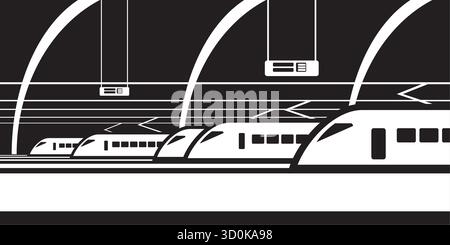 High speed trains stand on platforms at railway station - vector illustration Stock Vector