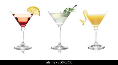 Different cocktails in martini glasses isolated on white, set Stock Photo