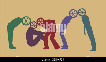 Gear headed guys put their heads together to form a think tank looking for ideas and answers. Stock Vector