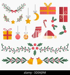set of Christmas decorations in a gradient design style Stock Vector