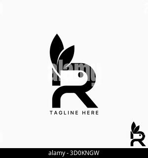 Logo design graphic concept creative premium vector stock image top initial R font with rabbit head with 2 ears bunny funny pet mascot cartoon animal Stock Vector