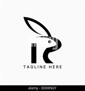 Initial R font with rabbit head long ear bunny funny pet art mascot cartoon animal logo design graphic concept creative premium vector stock image top Stock Vector