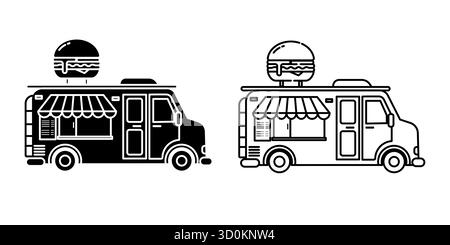 Food Truck Icon Burger Outline and Silhouette Vector Illustration Stock Vector