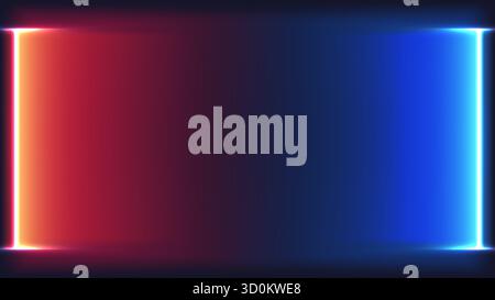 vibrant and dynamic background, featuring a strong contrast between warm orange red and cool electric blue vertical neon light bars on a dark abstract Stock Vector