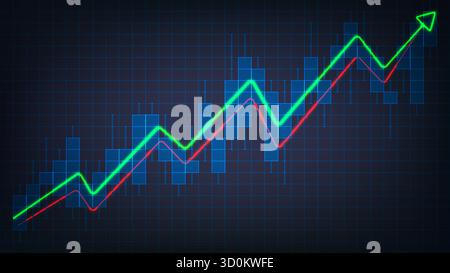 Digital Financial Growth Analysis with Neon Upward Trend Line and Bar Charts on a Futuristic Dark Technology Grid Background for Stock Market and Inve Stock Vector