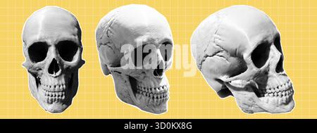 Halftone skull. Punk collage. Vintage gothic skeleton head in trendy y2k pop art style Stock Vector
