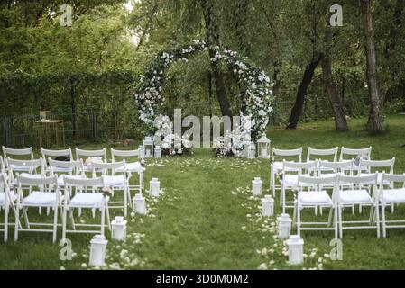 Wedding ceremony area with dried flowers Stock Photo
