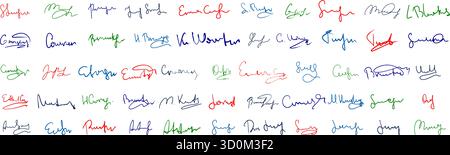 Fake signature collection. Handwritten autograph examples in different styles Stock Vector