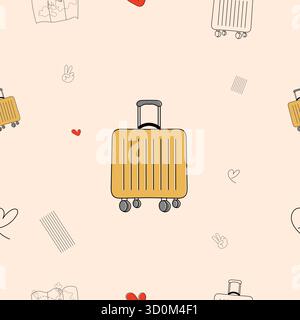 Luggage seamless pattern in minimal vector style, perfect for travel, vacation, airport, tourism, and holiday background or textile designs Stock Vector