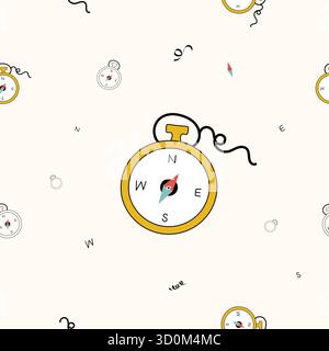 Travel compass seamless pattern design with cute minimal vector style for adventure, navigation, and exploration themes, perfect for travel prints Stock Vector