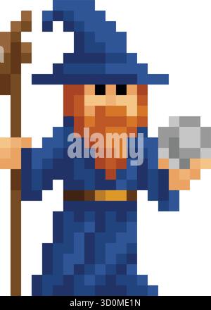 Wizard Fantasy Pixel Art Game Cartoon Character Stock Vector