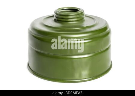 Vintage military gas mask filter box isolated on white backgroung Stock Photo