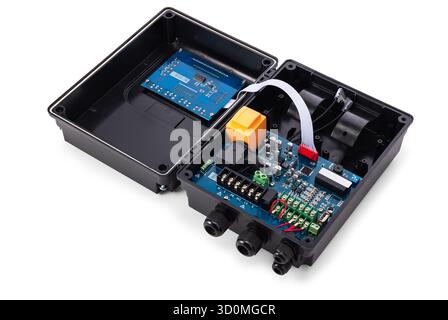 Programmable Inverter Box Controller Enclosure With Circuit Board, Connectors, and Cable Harness for Industrial Applications and Projects, electric cu Stock Photo
