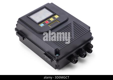 Industrial Control Inverter Box With Touchscreen Display And Cable Connectors For Power Systems. Inverter for controlling the electric current and pow Stock Photo