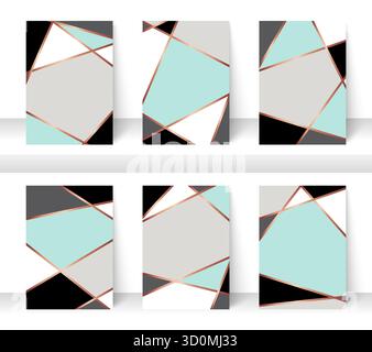Pastel abstract pattern background with golden line, for business brochure cover design. mint, white, grey, black and gold vector banner poster Stock Vector