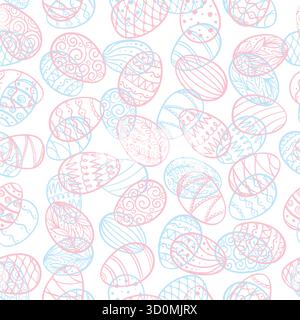 Beautiful seamless pattern of doodle easter eggs Isolated sketch. design background greeting cards and invitations to the Easter Stock Vector