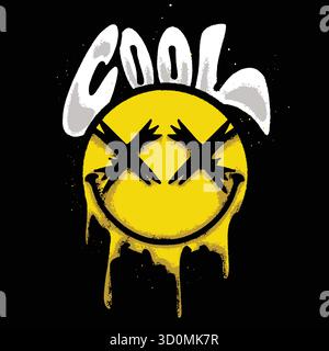 Yellow Dripping Smile Emoticon Urban Streetwear Art Stock Vector