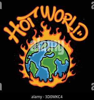 Globe with Flames Urban Streetwear Art Stock Vector