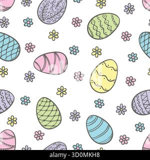 Beautiful seamless pattern of doodle easter eggs Isolated sketch. design background greeting cards and invitations to the Easter Stock Vector
