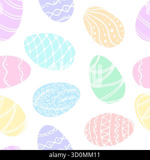 Beautiful seamless pattern of doodle easter eggs Isolated sketch. design background greeting cards and invitations to the Easter Stock Vector