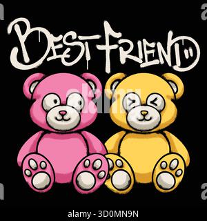 pink and yellow teddy bear Urban Streetwear t shirt design Stock Vector