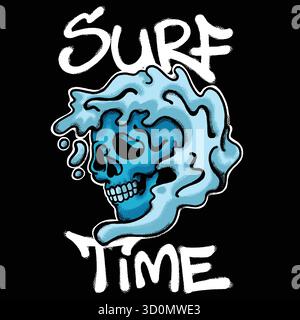 Skull and Wave for streetwear illustration Stock Vector