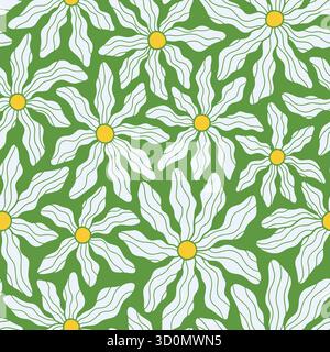Abstract daisy seamless pattern. Vector illustration flat design background. Stock Vector