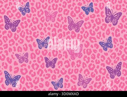 Abstract leopard skin butterfly pattern design. Animal print vector illustration background. Wildlife fur skin design illustration for web, home decor Stock Vector