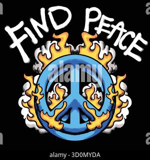 Flaming Peace Urban Streetwear Art Stock Vector