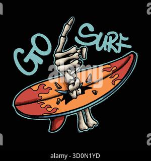 Skeleton Surfing Urban Streetwear Art Stock Vector