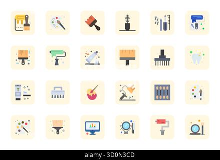 This Brush vector icon pack includes 24 Flat designs in 64x64 Display Perfect format, perfect for enhancing digital interfaces. Stock Vector