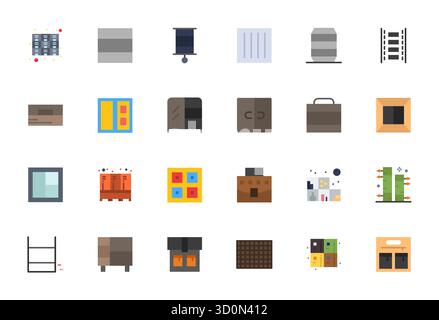 Complete package of 24 vector icons themed around Compartments, showcasing Flat design in High Resolution PIXEL Perfect quality for modern interfaces. Stock Vector