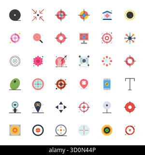 Revolutionary set of 36 Detail Enhanced vector icons inspired by Center, created in Flat format at 256x256 resolution for cutting-edge design. Stock Vector