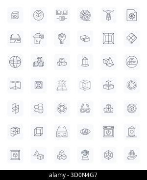Premium collection of 42 Regular Bold Outline vector icons for 3D, meticulously crafted in 64x64 Grid Fitted resolution for superior visual impact. Stock Vector