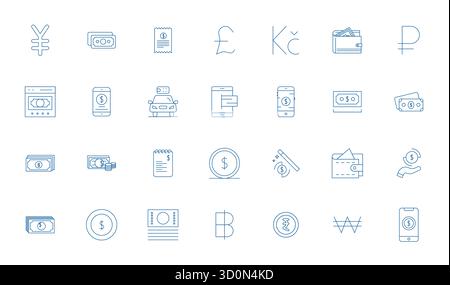 Curated pack of 28 Retina Ready vector icons in Thin Line design, centered around Payment Method concepts with Grid Fitted clarity. Stock Vector