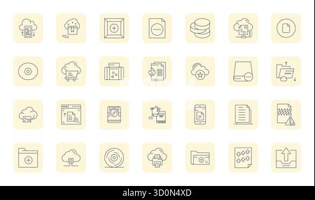 Beautifully rendered 28 Thin Outline Editable vector icons for File Management, created at 64x64 resolution for stunning visual consistency across pla Stock Vector