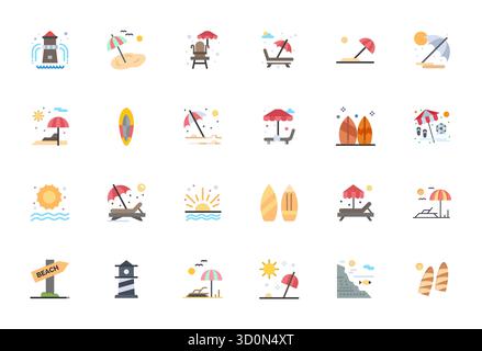 Precision-engineered 24 Flat vector icons for Coastal, designed at 256x256 Pixel Aligned resolution for exceptional clarity and scalability. Stock Vector