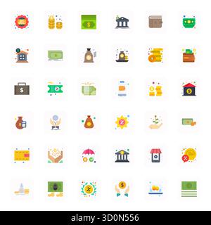 This collection features 36 Flat Editable vector icons tailored to the Savings theme, optimized in 64x64 format for digital design. Stock Vector