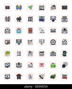 State-of-the-art bundle featuring 42 Grid Fitted vector icons inspired by Email, created in LineFilled format at 256x256 for next-generation interface Stock Vector