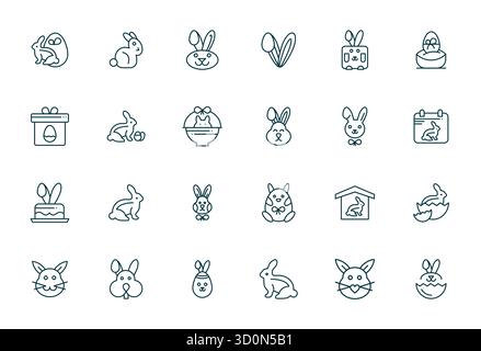 Enhance your projects with 24 Bold Line vector icons themed around Bunny, featuring 128x128 Pixel Aligned resolution ideal for clean and professional Stock Vector