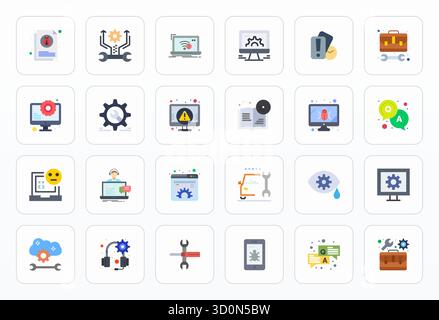 Ultimate collection of 24 vector icons representing Troubleshooting in Flat aesthetic, optimized with Retina Ready Editable resolution for maximum imp Stock Vector