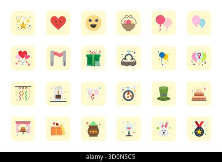 Beautifully rendered 24 Flat PIXEL Perfect vector icons for Celebratory, created at 64x64 resolution for stunning visual consistency across platforms. Stock Vector