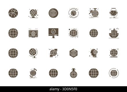 Vector pack with 24 Filled Editable icons inspired by Globalisation, delivered in 256x256 resolution ideal for scalable and creative design work. Stock Vector