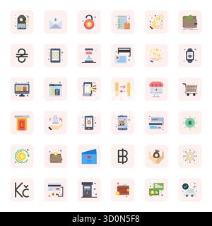 This Payment vector icon pack includes 36 Flat designs in 64x64 Editable format, perfect for enhancing digital interfaces. Stock Vector