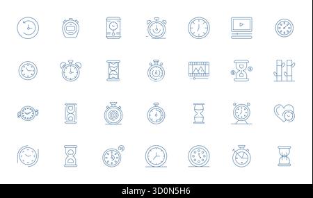 Revolutionary set of 28 PIXEL Perfect vector icons inspired by Duration, created in Thin Line format at Retina Ready resolution for cutting-edge desig Stock Vector