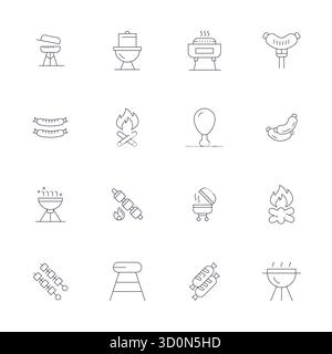 State-of-the-art bundle featuring 16 PIXEL Perfect vector icons inspired by Barbecue, created in Thin Line format at 64x64 for next-generation interfa Stock Vector